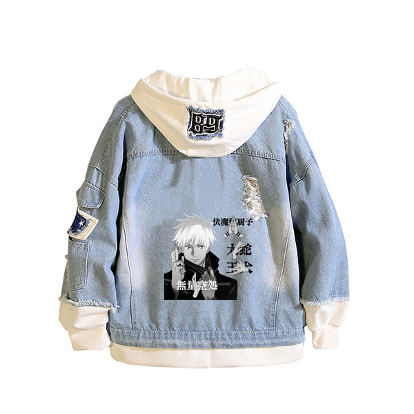 Jujutsu Kaisen Graphic Hooded Denim Jacket Harajuku Anime Streetwear