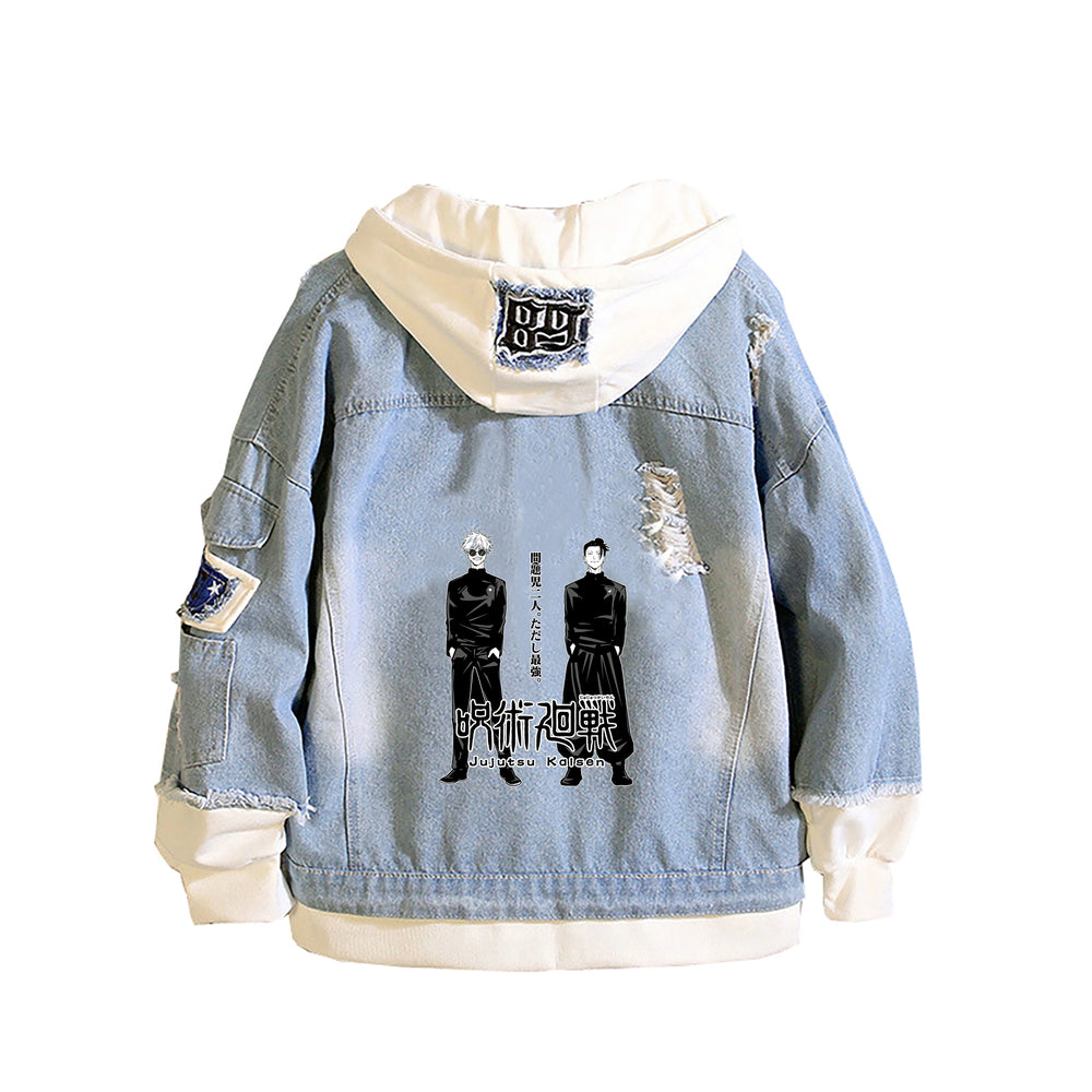 Jujutsu Kaisen Graphic Hooded Denim Jacket Harajuku Anime Streetwear 4