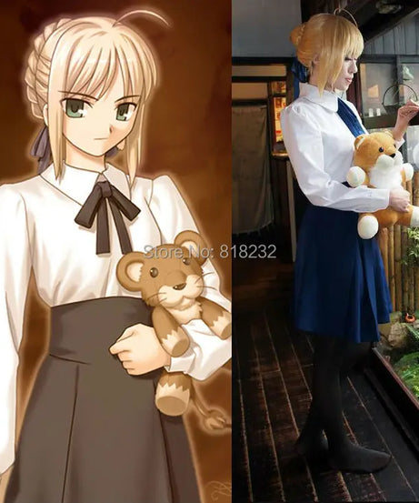 Fate Saber Altria Pendragon School Uniform Outfits Customize Anime Game Cosplay Costumes