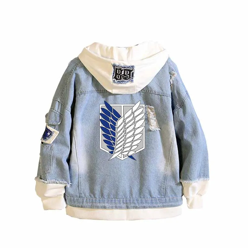 Attack on Titan Scout Legion Denim Patchwork Hoodie Harajuku Streetwear Jacket