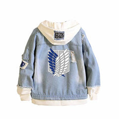 Attack on Titan Scout Legion Denim Patchwork Hoodie Harajuku Streetwear Jacket
