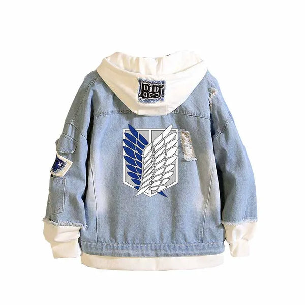 Attack on Titan Scout Legion Denim Patchwork Hoodie Harajuku Streetwear Jacket