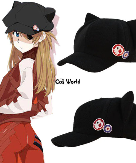 EVA Shikinami Asuka Rangure Cat Ear Polar Fleece Hat Peak Baseball Cap Anime Cosplay Accessories