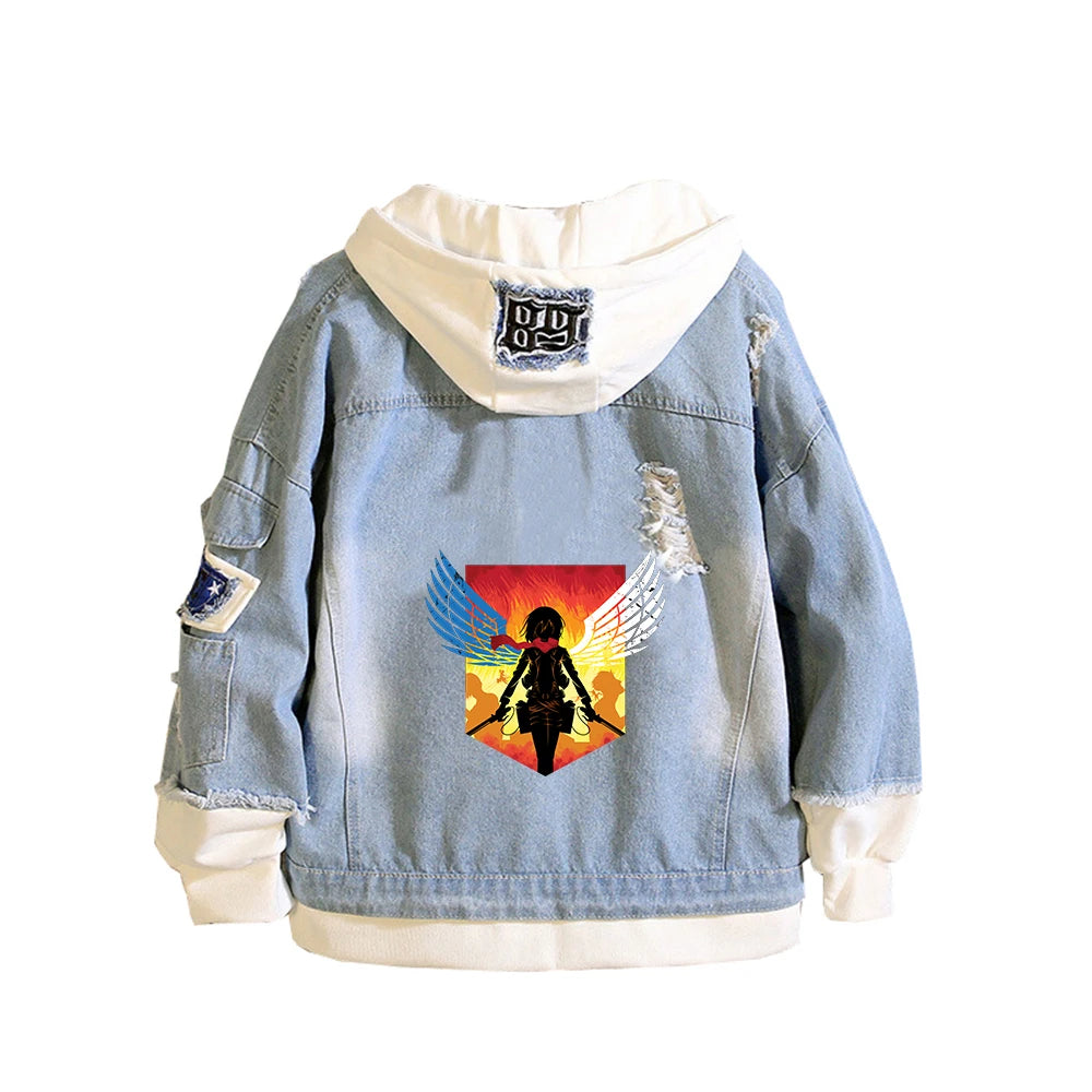 Attack on Titan Scout Legion Denim Jacket Unisex Harajuku Hooded Streetwear 8
