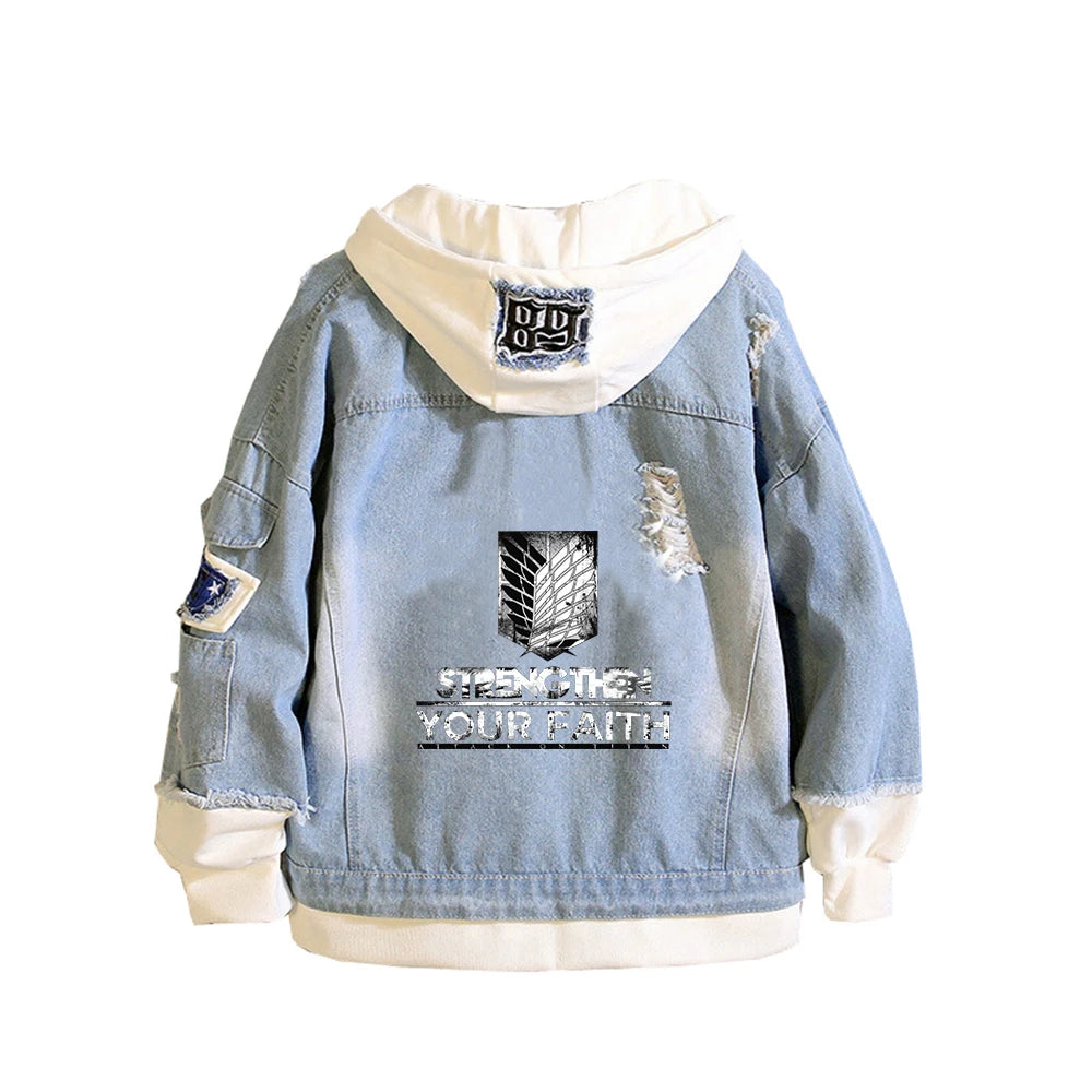 Attack on Titan Scout Legion Denim Jacket Unisex Harajuku Hooded Streetwear 7