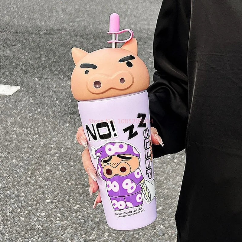 Crayon Shin-Chan Stainless Steel Thermos Mug – 600ml Anime Tumbler with Straw