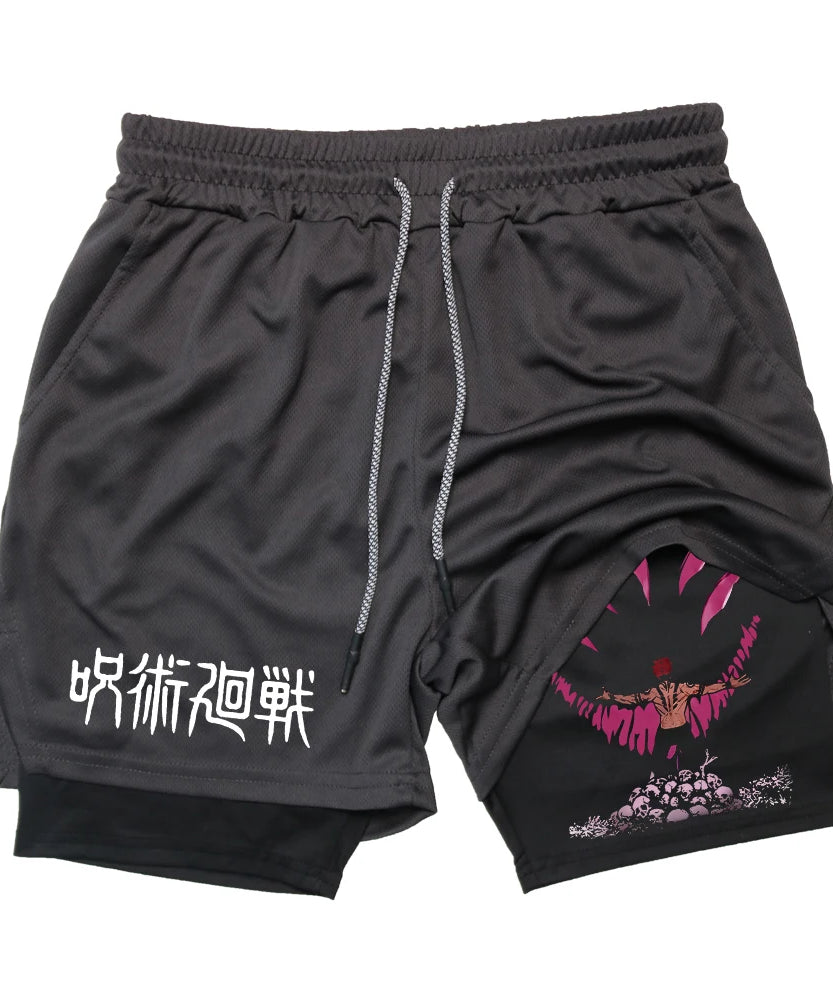 Anime Gym Shorts 2 In 1 Double Layer Men Workout Sports Jogging Sportwear Training Sport Shorts Male Summer Performance Shorts