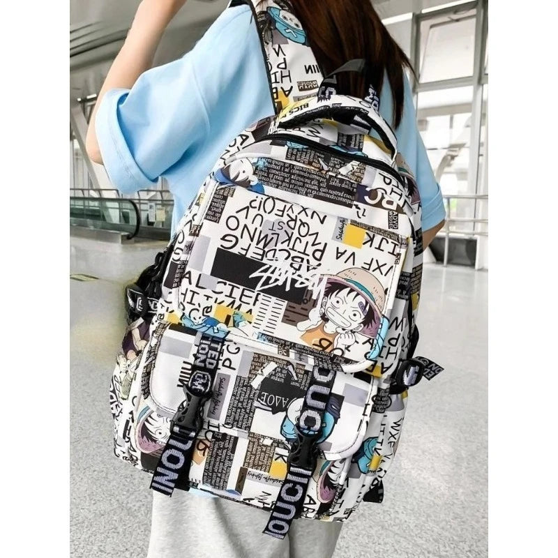 Monkey· D·Luffy cute creative simple anime peripheral waterproof graffiti schoolbag for primary and secondary school students