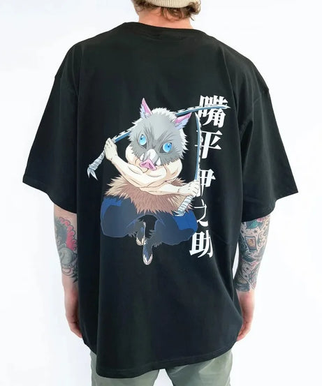 Demon Slayer Anime Hashibira Inosuke Printed T-Shirt Summer New Men's Japanese Harajuku Loose Casual Kids Parent-Child Top