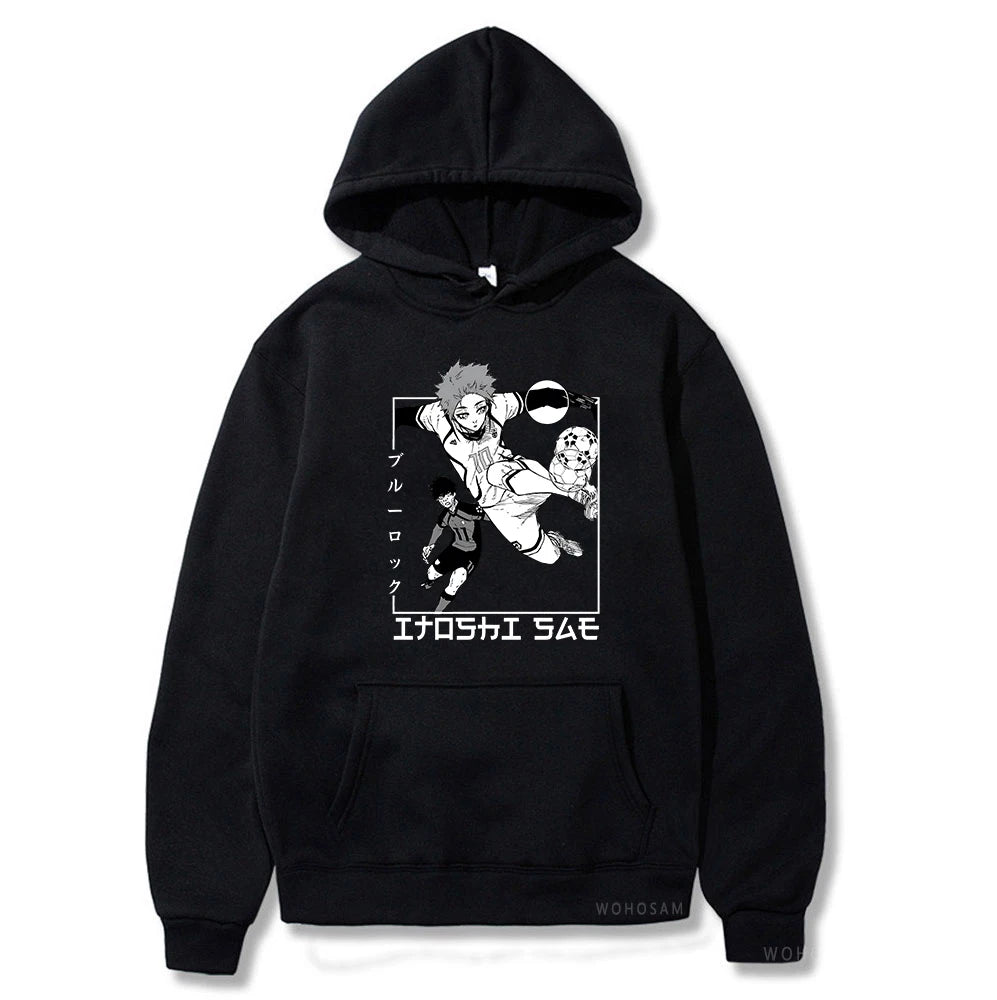 Autumn Winter Long Sleeves Hooded Sweatshirts Manga BLUE LOCK Itoshi Sae Hoodies Men Women Casual Loose Anime Street Hoody