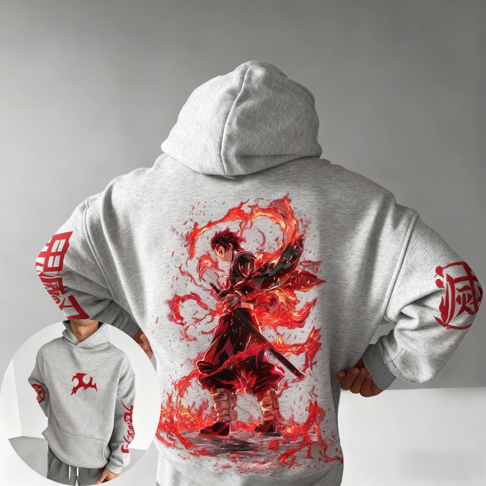 Demon Slayer Men's Hoodie Autumn/Winter New Cool Anime Printed Loose Casual Japanese Harajuku Parent Child Sweater Top
