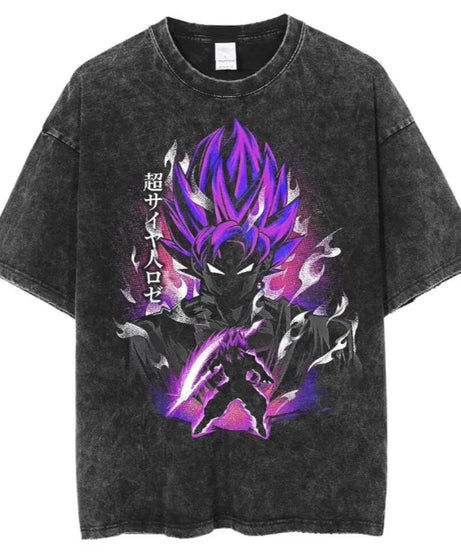 New Hip Hop Streetwear Anime Dragon Ball Printed Growzed T-Shirt Mens Washed Vintage Black Summer Casual Cotton T Shirt Fan Gift