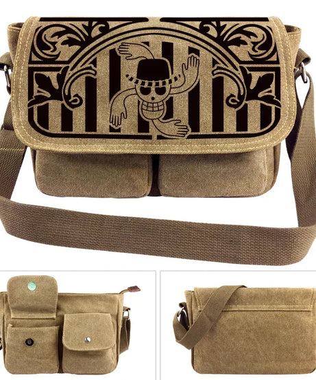 One Piece Canvas Shoulder Bag - Luffy & Law Logo Sling Bag, Unisex Student Backpack for Casual Daily Use & Anime Fans