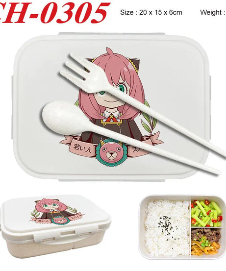 Spy×Family Lunch Box Wheat Straw Partitioned Lunch Box with Insulation, Student Lunch Box, Office Worker with Lid