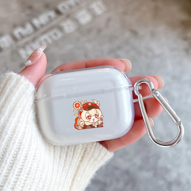 Genshin Impact Anime With Hook Case For AirPods 2 3 1 Cases For Apple AirPods Pro 2 Coque Transparent TPU Earphone Cover