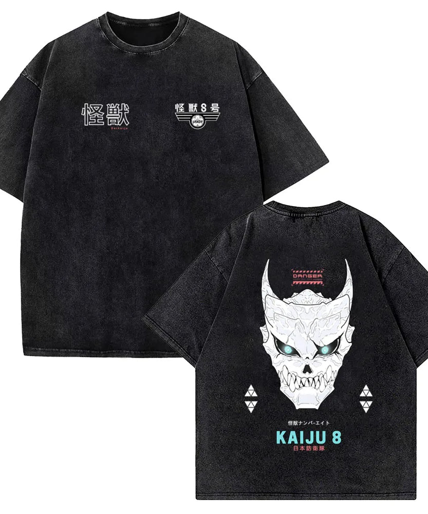 Anime Kaiju No 8 Shirts Oversize Snow Washed T-Shirt Cotton T-Shirt