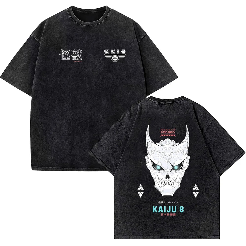 Anime Kaiju No 8 Shirts Oversize Snow Washed T-Shirt Cotton T-Shirt