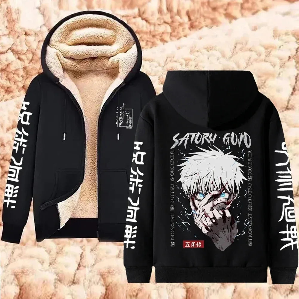 Jujutsu Kaisen Gojo Satoru Lamb Wool Warm Zip-Up Hoodie – Thicken Anime Jacket 4
