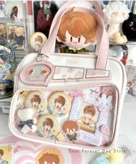 Unisex Graffiti Cartoon Fashion Ita Bag Japanese Style Kawaii Shoulder Crossbody Bags Transparent Front Pocket DIY Tote Handbags