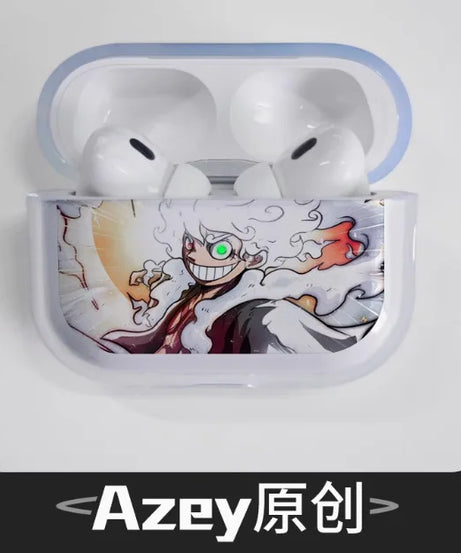 Luffy Gear 5 Glowing eyes One Piece Earphone Phone Case for Apple AirPods 1 2 3 Pro 4 Pro2 2nd Cartoon headset headphone Cover
