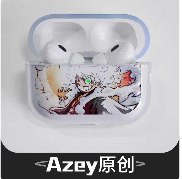 Luffy Gear 5 Glowing eyes One Piece Earphone Phone Case for Apple AirPods 1 2 3 Pro 4 Pro2 2nd Cartoon headset headphone Cover
