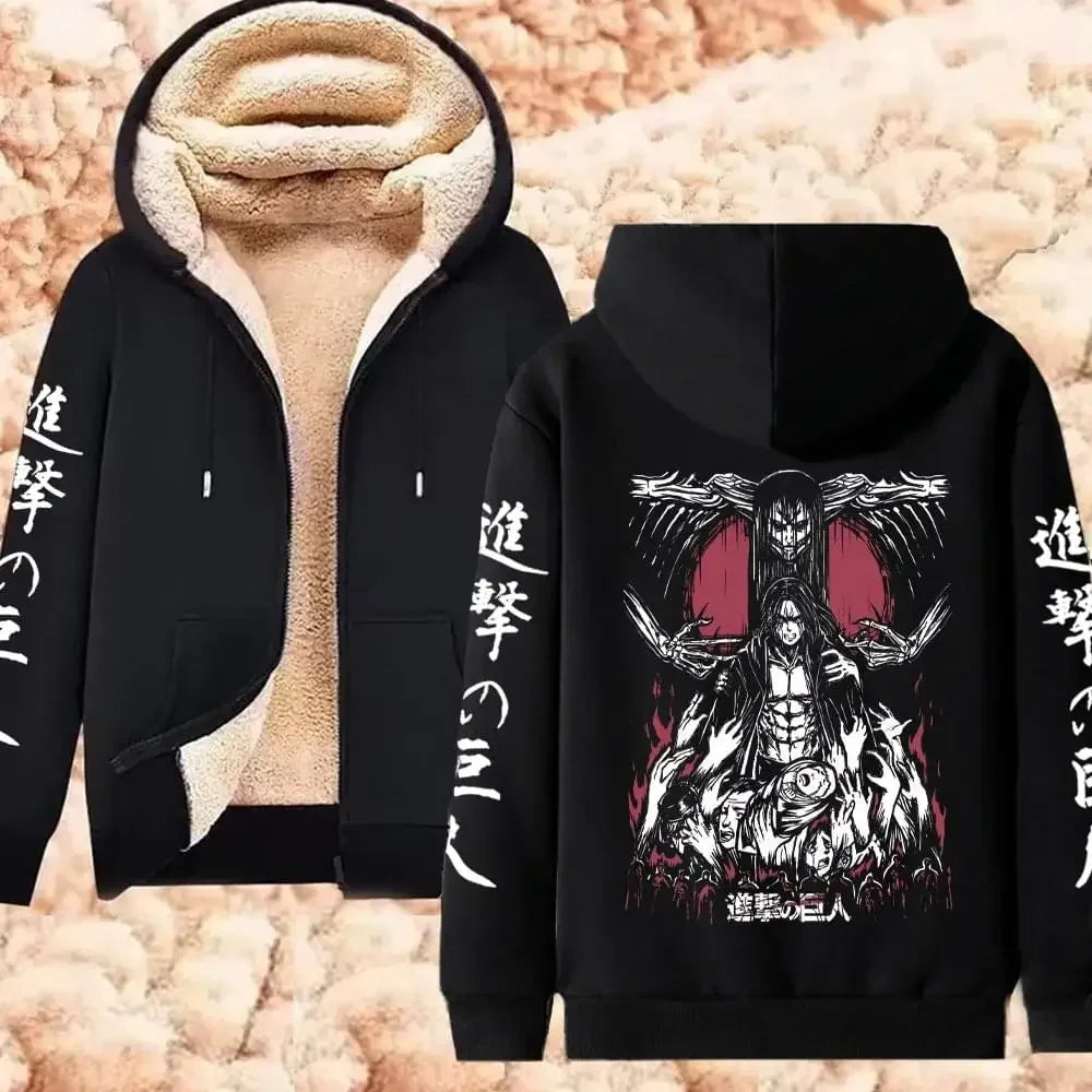 Attack on Titan Thick Winter Sherpa Fleece Zip Up Jacket Unisex Warm Streetwear Hoodie 6