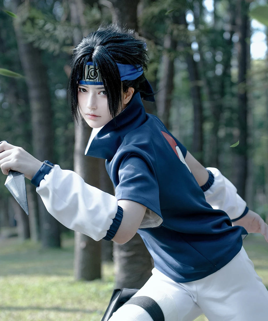 Sasuke Uchiha Cosplay Outfit – Adult Naruto Costume Set (Top & Shorts)