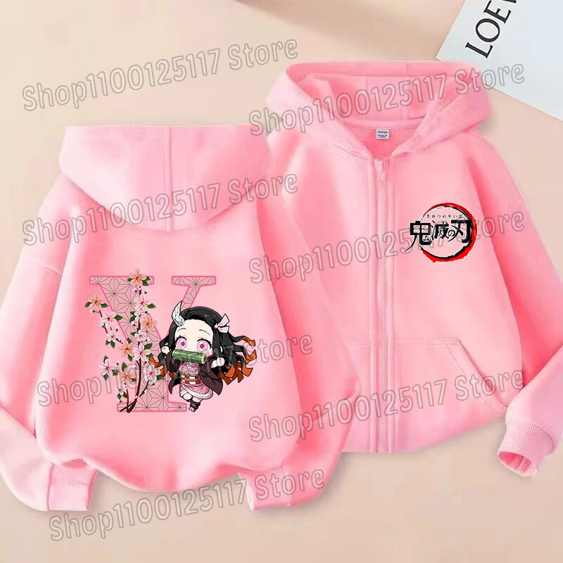Demon Slayer Nezuko Kamado Kids Zip-Up Hoodie Cartoon Jacket 2
