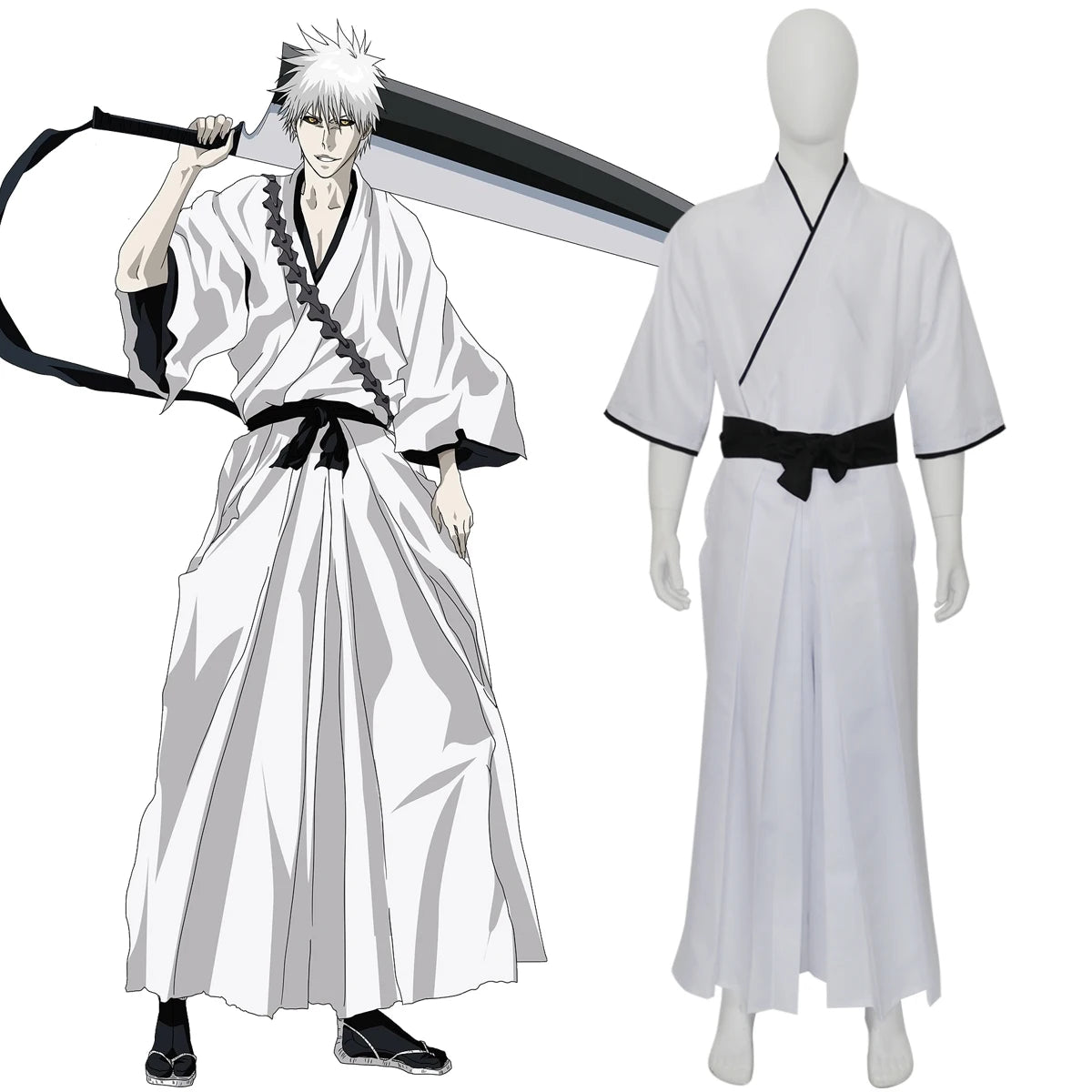Hollow Ichigo Zangetsu Cosplay Costume – White Shinigami Kimono Outfit (Bleach)