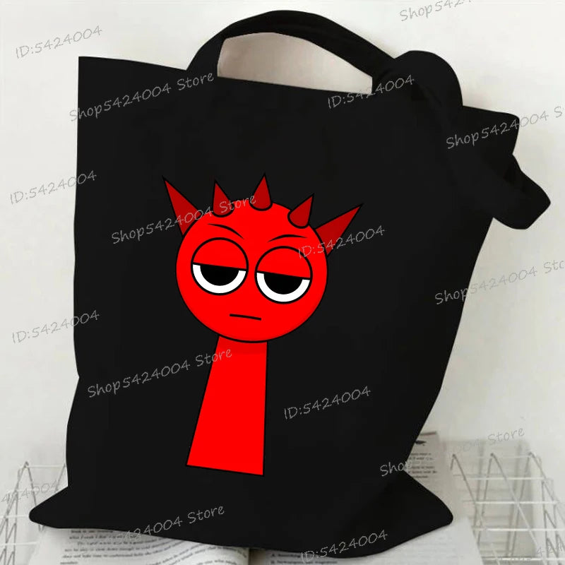 Anime Sprunki Incredibox Game Handbags Women Men Large Capacity No Zipper Canvas Tote Bag Sprunki Figure Shoulder Bag