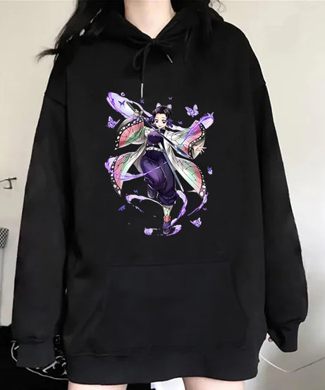 New Fashion Unisex Hoodies Anime Kochou Shinobu Printed Hooded Women Men Harajuku Streetwear Sweatshirt Casual Pullover Tops