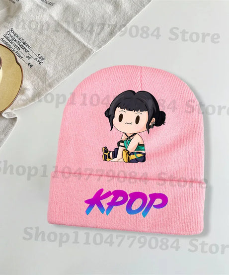 Kpop Demon Hunters Kawaii Knitted Hat for Girls Anime Cute Knit Hats Children Autumn Winter Windproof Warm Hats Gifts