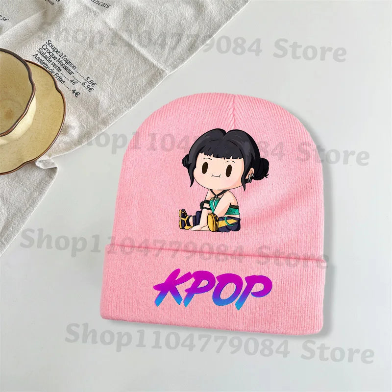 Kpop Demon Hunters Kawaii Knitted Hat for Girls Anime Cute Knit Hats Children Autumn Winter Windproof Warm Hats Gifts