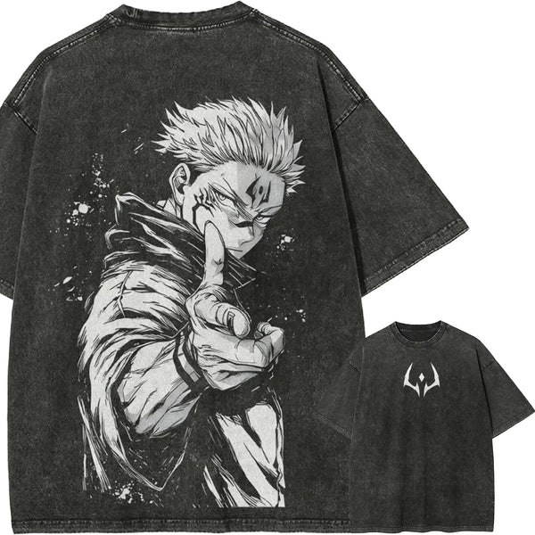 Anime Jujutsu Kaisen Gojo Satoru Vintage Washed T-Shirt – Oversized Graphic Tee