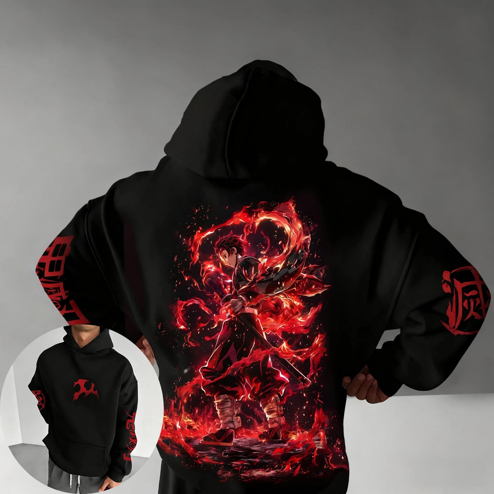 Demon Slayer Men's Hoodie Autumn/Winter New Cool Anime Printed Loose Casual Japanese Harajuku Parent Child Sweater Top