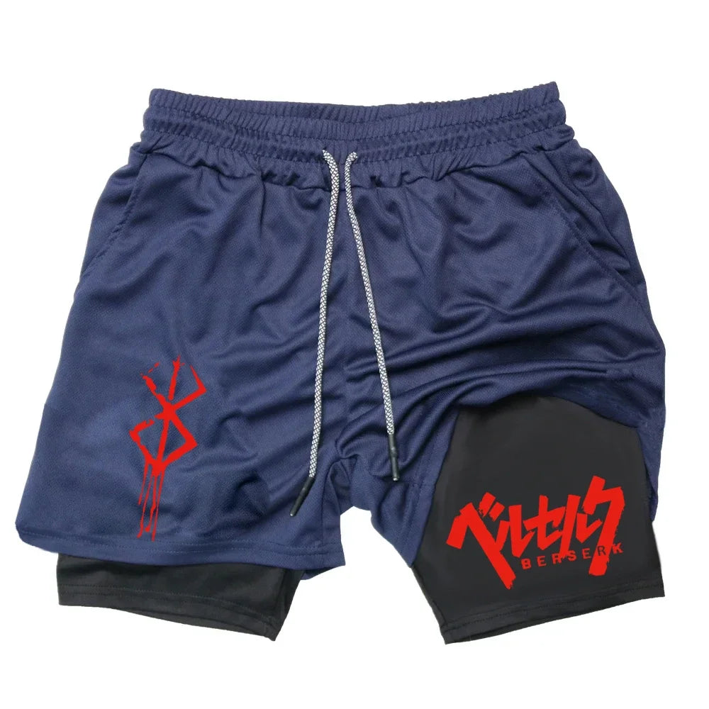 Men's Double Layer 2-in-1 Shorts Summer Compression Letter Print Shorts Running QuickDry Leggings Jogging Gym Fitness Sportswear