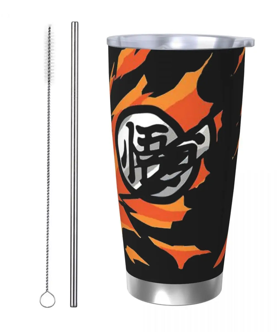 Son Goku & Vegeta DBZ Stainless Steel Tumbler – Double Wall Hot & Cold Cup with Straw