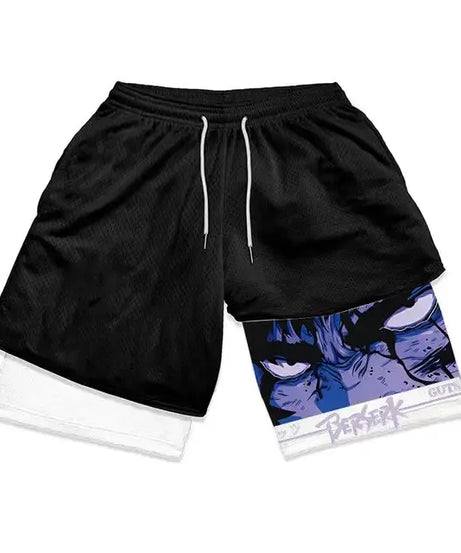 Anime-Inspired Double-Layered Sports Shorts – Breathable High-Waist Fit