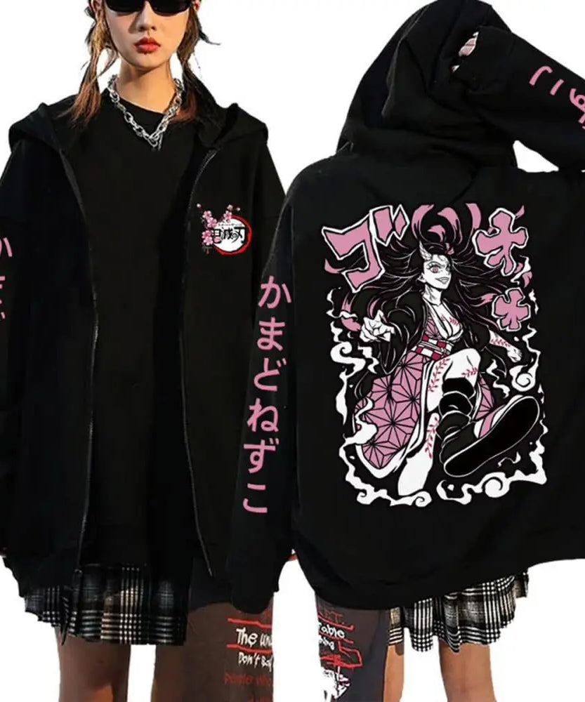 Demon Slayer Zipper Sweatshirts Zip Up Hoodie Anime Hoodies Unisex Hip Hop Streetwear Nezuko Kamado Graphic Y2K Clothes gifts