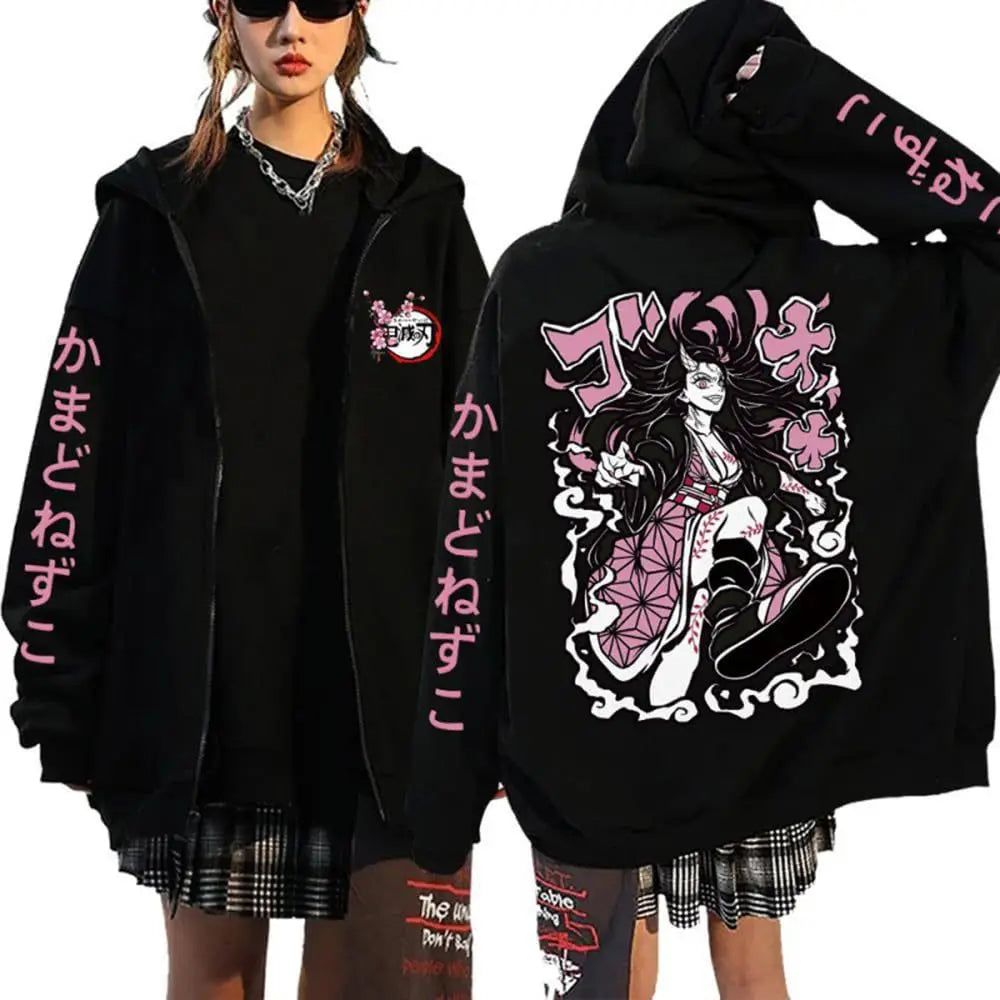 Demon Slayer Zipper Sweatshirts Zip Up Hoodie Anime Hoodies Unisex Hip Hop Streetwear Nezuko Kamado Graphic Y2K Clothes gifts
