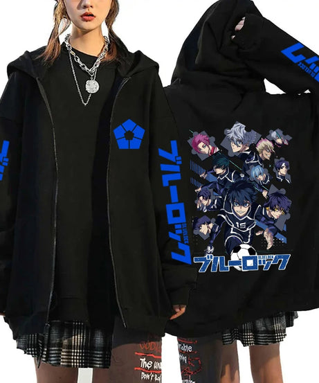 Hot Anime BLUE LOCK Printing Hoodie Fashion Harajuku Zipper Hoodies Women Men Sweatshirt Zipper Long Sleeve Casual Tops
