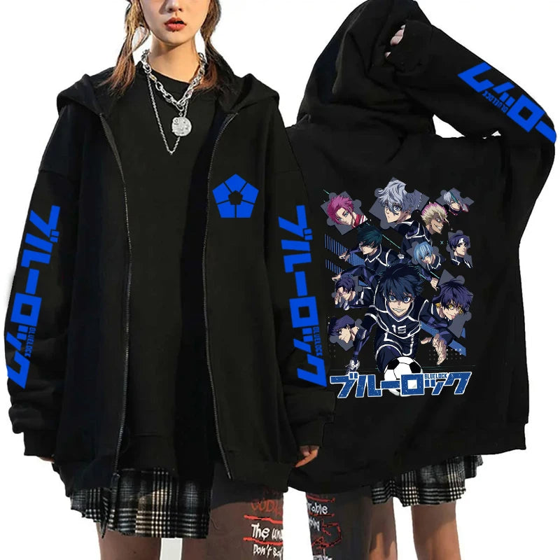 Hot Anime BLUE LOCK Printing Hoodie Fashion Harajuku Zipper Hoodies Women Men Sweatshirt Zipper Long Sleeve Casual Tops