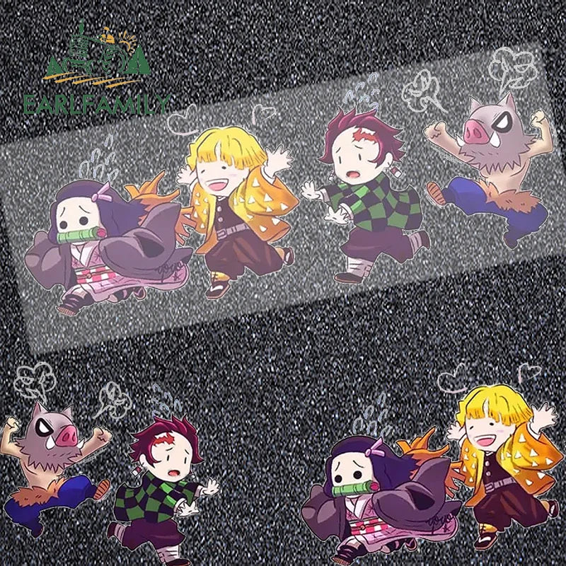EARLFAMILY 13cm X 3.8cm Anime Running Chibi Car Stickers Trunk Windows Cartoon Decal Personality Kamado Nezuko Car Accessories