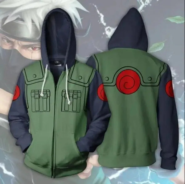 Anime Naruto Kakashi Hatake Cosplay Hoodie – Green Tactical Ninja Jacket & Casual Sweater for Adults