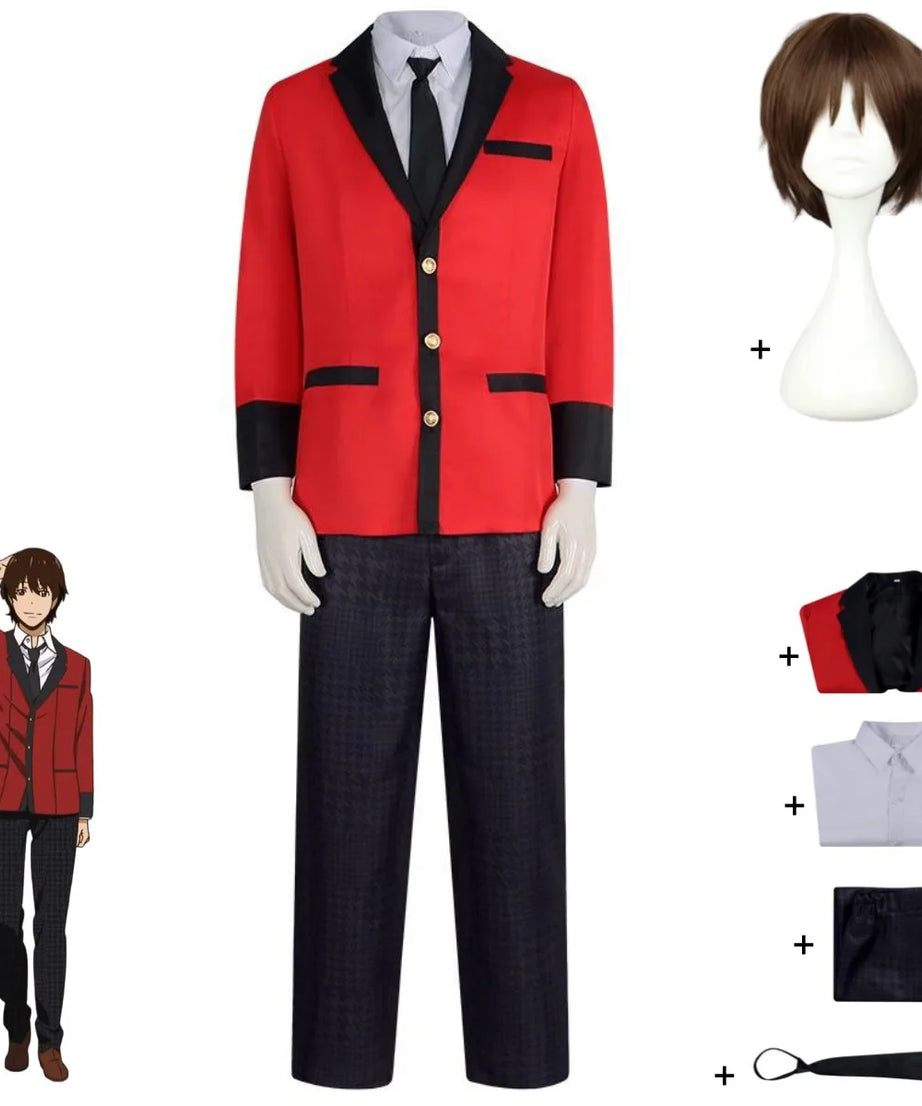 Kakegurui Ryota Suzui Cosplay Costume – Red JK Uniform with Wig for Men