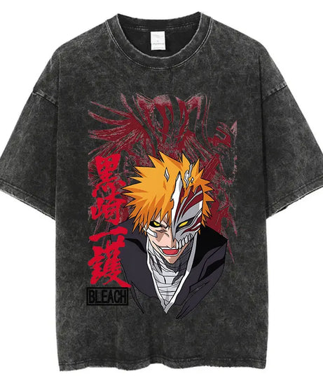 Bleach Anime Retro Washed T-Shirt – Harajuku Y2K Cotton Streetwear