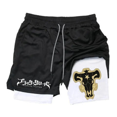 Black Clover Asta Gold Print 2-in-1 Gym Shorts – Quick-Dry Athletic Activewear
