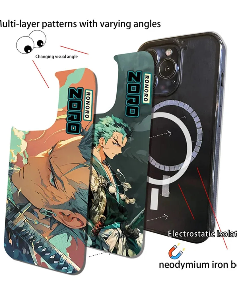 Cute One Piece Luffy 3D Changing Visual Silicone For Magsafe Magnetic Cases For iPhone 16 15 14 13 12 17Pro Max Shockproof Cover