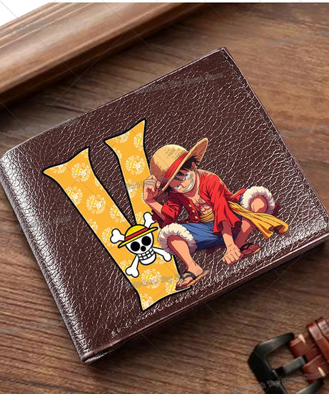Anime Luffy Men Pu Wallet One Piece Letter A-Z Foldable Short Wallet Man Portable Credit ID Card Holder Male Pocket Coin Purse