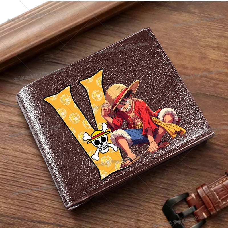 Anime Luffy Men Pu Wallet One Piece Letter A-Z Foldable Short Wallet Man Portable Credit ID Card Holder Male Pocket Coin Purse